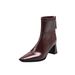 Gorgeous Angora Red! Cowhide~ Square Toe Short 7cm High Heel Martin 2024 Autumn Winter New Slim Boots For Women_vogvips.com