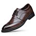 Genuine brogue point-toe leather business casual men's versatile breathable wedding shoes, slip-on shoes_vogvips.com