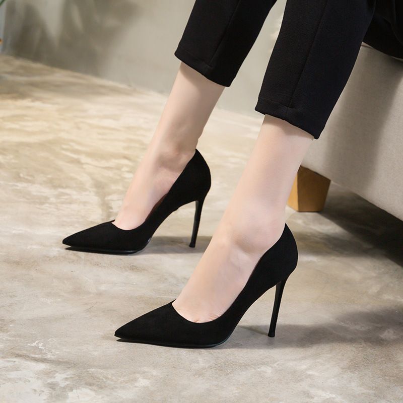 High Heel For Women 2021 New Black Veratile French Style Freh Thin Sexy Mid Heel Profeional Pointed Toe Single_vogvips.com