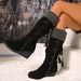 Women's Plus Size Wedge Heel Fashion Boots Suede Fur Trimmed Cuff Back Lace Up High Boots Autumn_vogvips.com