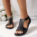 Women's Casual T-Strap Hollow Out Flat Sandals Open Toe Adjustable Magic Tape Summer Beach Shoes Plus Size Comfort_vogvips.com