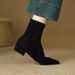 Cuishenhao Chunky Heel Stretch Suede Slim 2025 New Autumn Winter Slimming Back Zipper Bare French Pointed Toe Short Boots For Women_vogvips.com