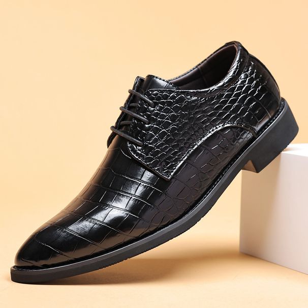 Suitable For All Seasons 2024 Men's Leather New Business Formal Casual Crocodile Pattern British Korean Style Pointed Toe Large Size Shoes_vogvips.com