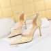 European And American Style High-heeled Shoes With Thin Heels, Shallow Pointed Toe, Vintage Rhinestone Hollow Strap_vogvips.com