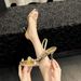 Square-toed Rhinestone Stiletto High Heels, 2026 Winter New Model, One-strap Sexy Socialite Gold Sandals, Versatile For_vogvips.com