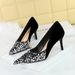7236-1 Style Fahion Light Luxury Banquet Women' High Slim Heel Shallow Mouth Pointed Spliced Sequin Cloth Single_vogvips.com
