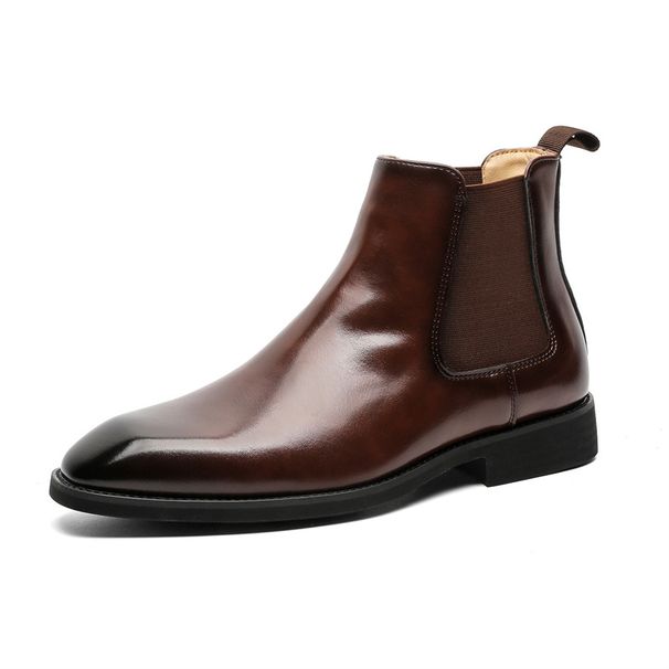 Retro Handmade Pointed Shoes Gentleman Chelsea Boots Men's Shoes Casual Short Boots Polished Martin Boots_vogvips.com