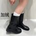 Korean Genuine Leather Round Toe Niche Mid-Calf For Women, Chunky Heel Riding Boots, 2025 Autumn Winter Slimming Brown_vogvips.com