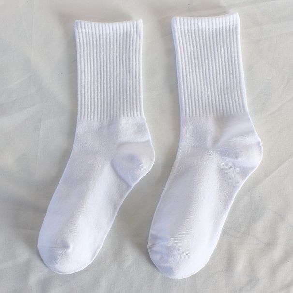 1pairs High Elastic Female Socks Student Black And White Mid-tube Socks Sports Wicking Cotton Socks Casual Solid Color Long Socks Female_vogvips.com