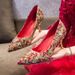 Red Gold Pointed-toe High-heeled Shoes With Chinese Embroidery And Rhinestone Wedding Shoes, 5 Cm Low Heel, High-quality, Red Shoes_vogvips.com