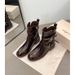 French Style Pointed Toe Side Zipper Short 2025 Autumn Winter Belt Buckle Versatile Slimming Thick Sole Motorcycle Boots_vogvips.com