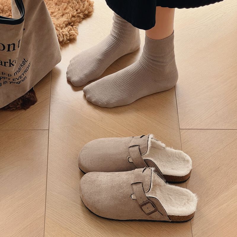Furry Lazy Thick Sole 2025 Autumn Winter New Slip-On Fleece-Lined Closed-Toe Half Slippers For Women_vogvips.com