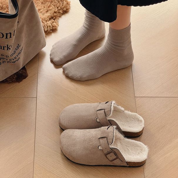 Furry Lazy Thick Sole 2025 Autumn Winter New Slip-On Fleece-Lined Closed-Toe Half Slippers For Women_vogvips.com