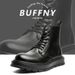 Retro Martin Boots Leather Zipper Model Locomotive Tooling Boots Thick Sole High Top Leather Shoes Black Short Boots_vogvips.com