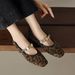 Cameido Trendy Vintage Leopard Print Shoes For Women, 2025 Autumn Metal Buckle Ankle Strap Shallow Square Heel Mary Jane Style_vogvips.com