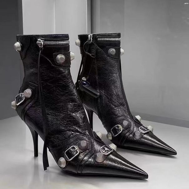 Designer Women Slim Ankle Boots Fashion Elegant Pointed Toe Shoes Thin High Heel Women's Morder Short Booties_vogvips.com