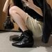 Cowhide Version~ Genuine Leather Retro Pointed Toe V-Cut Short For Women With Chunky Heels Slimming Back Zipper Western_vogvips.com