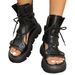 Lace-up Roman For Women, Summer 2026 New Style, Hollow Fish-mouth Sandals With Covered Thick Sole, Chunky Heel,_vogvips.com