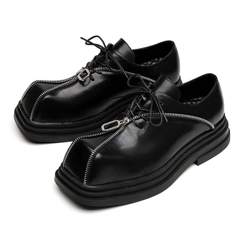 Buffny Men's Chunky Sole Square Toe Zip-Up Leather Shoes - Punk Gothic Business Casual Shoes For Men_vogvips.com