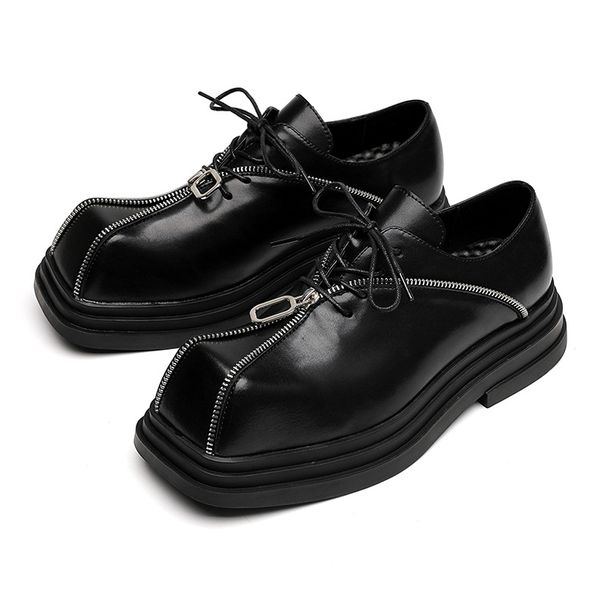 Buffny Men's Chunky Sole Square Toe Zip-Up Leather Shoes - Punk Gothic Business Casual Shoes For Men_vogvips.com