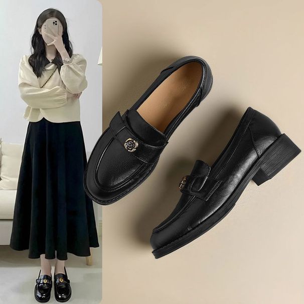 Rose Flower Buckle Loafers For Women, 2026 Spring Vintage British Style Slip-on Shoes, Versatile All-season Women's_vogvips.com