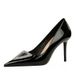 6122-8K36 Banquet Women's Patent Leather Shallow Mouth Pointed Toe Super Heels Triangle Metal Rhinestone Buckle High_vogvips.com
