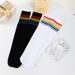 Fashion Socks For Children White Colorful Rainbow Striped Mid Tube Cotton Socks Hip Hop Style Matching Socks Student Performance Socks_vogvips.com