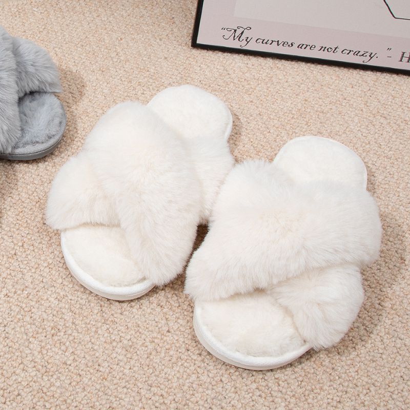 Princess Style Autumn And Winter New Items, Internet Famous High-end Plush Slippers, Women's Home Thickened Western-style Cross Cotton Slippers_vogvips.com