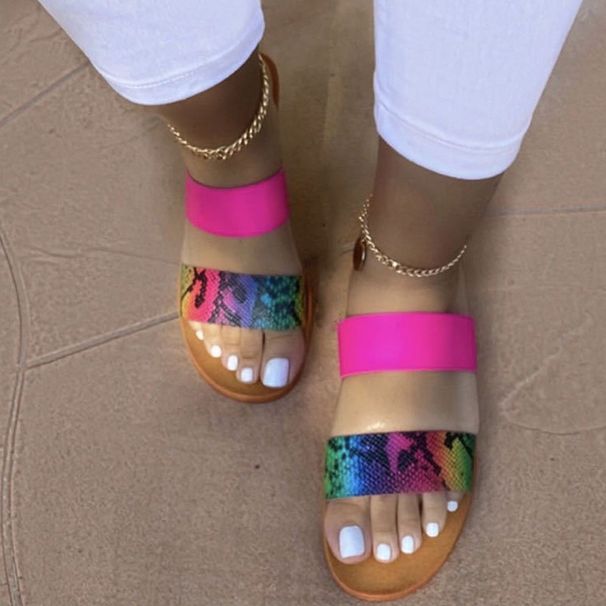 Shoes Trendy Women's Flat Slippers Snakeskin Pattern Summer Comfortable Slides & Flip-Flops For Formal & Casual_vogvips.com