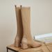 Plus Size Knitted Leather Socks New Over-the-Knee Slimming Elastic Mid-Calf Long Boots Women High Heel Square Toe_vogvips.com