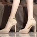 Nude Color Waterproof Platform High Heels For Women 2025 New Patent Leather Chunky Heel Single Shoes Daily Versatile_vogvips.com