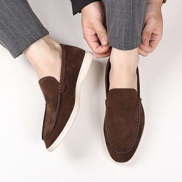 SHLIANG Retro Men Pointed Suede Flats Leather Shoes Casual Penny Loafers Formal Dress Footwear Sapatos Tenis Masculino Y0467_vogvips.com