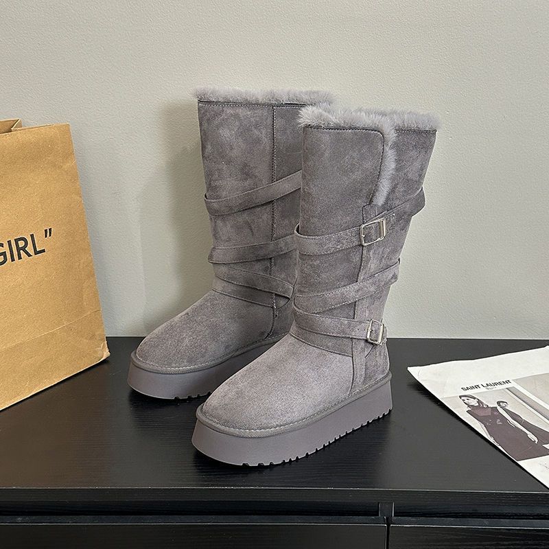 Long Tube Velvet Thickened Thermal High Boots Large Cotton Shoes Women's Thick-soled Snow Boots_vogvips.com