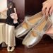 French Square Head Single Shoes Women's Spring Bow Rhinestone Word With Flat Soft Sole Evening Breeze Mary Jane Shoes_vogvips.com