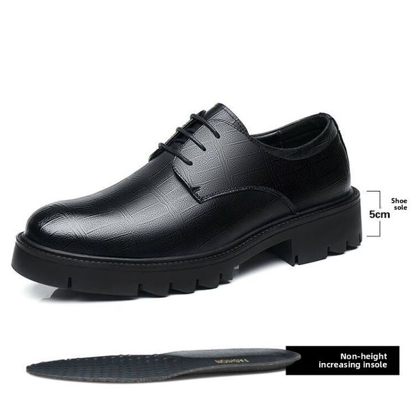 Elevated Dress Shoes For Men 5cm Height Increasing Leather Low-cut Formal Footwear_vogvips.com