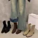 Women Boots High Heel Korean Version Simple Design Square Toe Fashion Shoes Free Shipping_vogvips.com