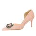 High heel suede shallow mouth pointed side hollow-out metal rhinestone buckle single shoes women_vogvips.com