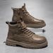 European Warm Series Ultra-fiber Leather High-top Black Work Casual Short British Style Fashion Cold-adhesive Martin Men's Boots_vogvips.com