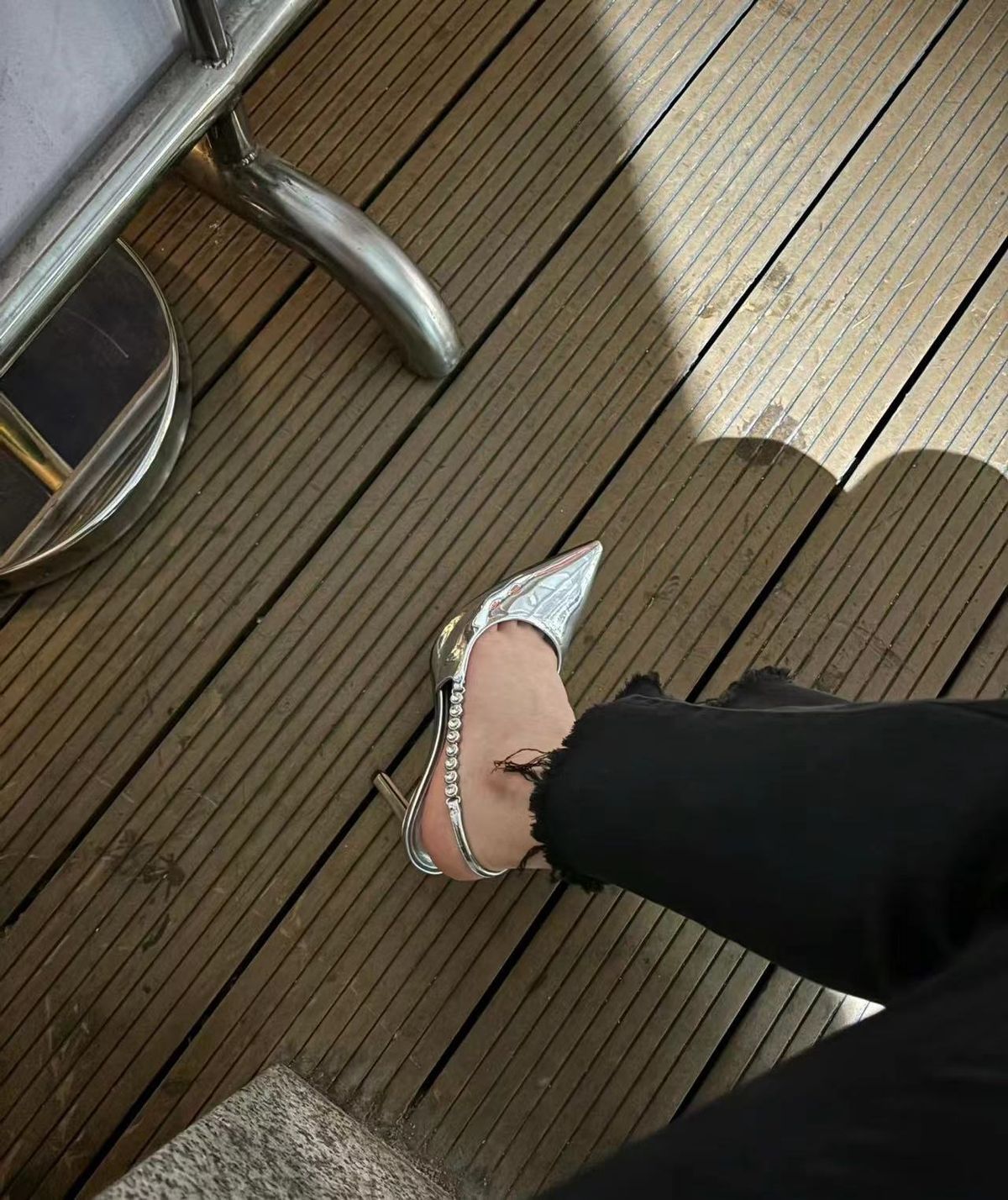 2025 Autumn New Silver High Heels Design Sense Niche Fairy Style Rhinestone Chain Backless Closed Toe Sandals For Women_vogvips.com
