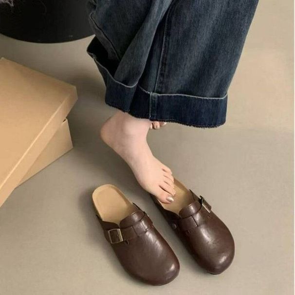 Plus-size Women's Shoes, Sizes 41 To 43, Soft Leather, Super Popular Retro Thick-soled Slip-on Closed-toe_vogvips.com