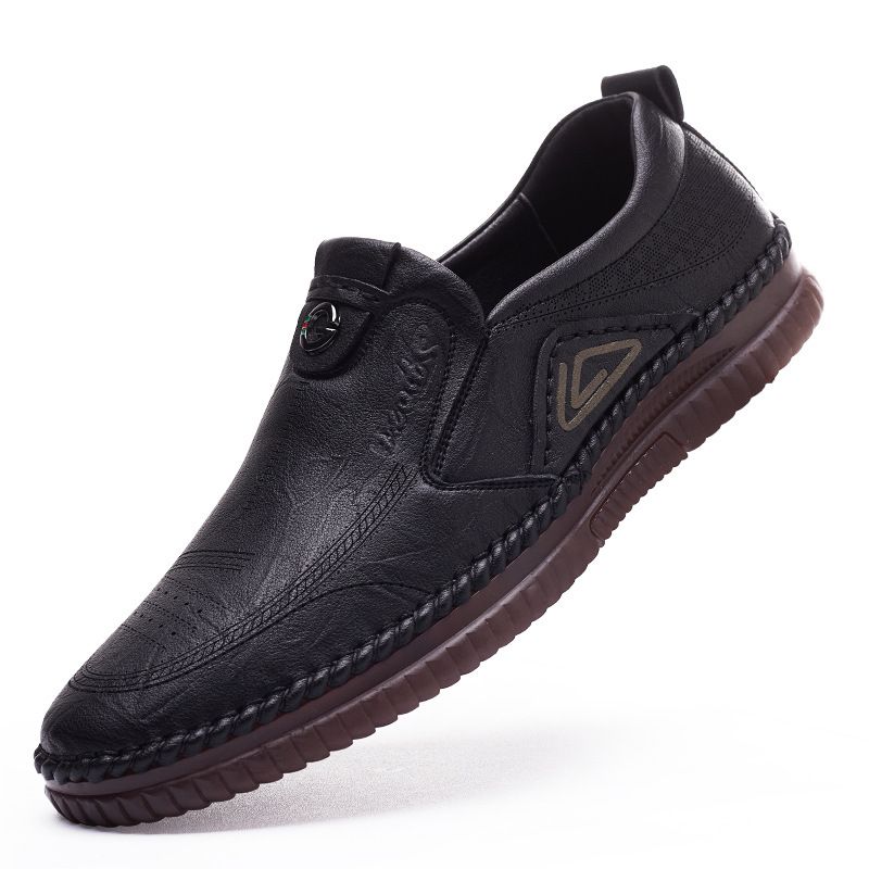 Euro Step 2025 Spring And Autumn New Men's Casual Hand-sewn Leather Soft Sole Slip-on Single Shoes 7038_vogvips.com