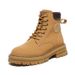 Grape Mom Same ~ Genuine Leather Yellow Martin Thick Sole Short British Style Boots 42 Large Size 41-43_vogvips.com