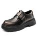 Men's Derby Shoes, Genuine Leather, Versatile Small Leather Shoes, Black, Ins Style, Platform Sole, Height-Enhancing Cas_vogvips.com