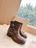 Cowboy Metal Buckle Ankle Boots 2023 Women's New Spring Summer Genuine Leather Mid Heel Slip-On Trend_vogvips.com
