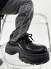 ShoeVault Cleanfit Thick-Soled Derby For Men Matte British Round-Toe Height-Increasing Platform Leather All-Black Sports Dad Shoes_vogvips.com