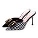 Retro Summer Baghead Metal Buckle Müller Shoes, 9cm, Versatile, Thousand-bird-pattern, Low Heel, Pointed Toe, Elegant Flip-flops_vogvips.com