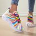 Women's Rainbow Stripe Casual Sports Summer Mesh Fashion Flat Beach And Leisure Holiday Lace-up Running Shoes For Ladies_vogvips.com