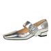 8293-K112 European And American Style Banquet Suede Women's One-Strap Mary Jane Rhinestone Chunky Low Heel Square Toe_vogvips.com