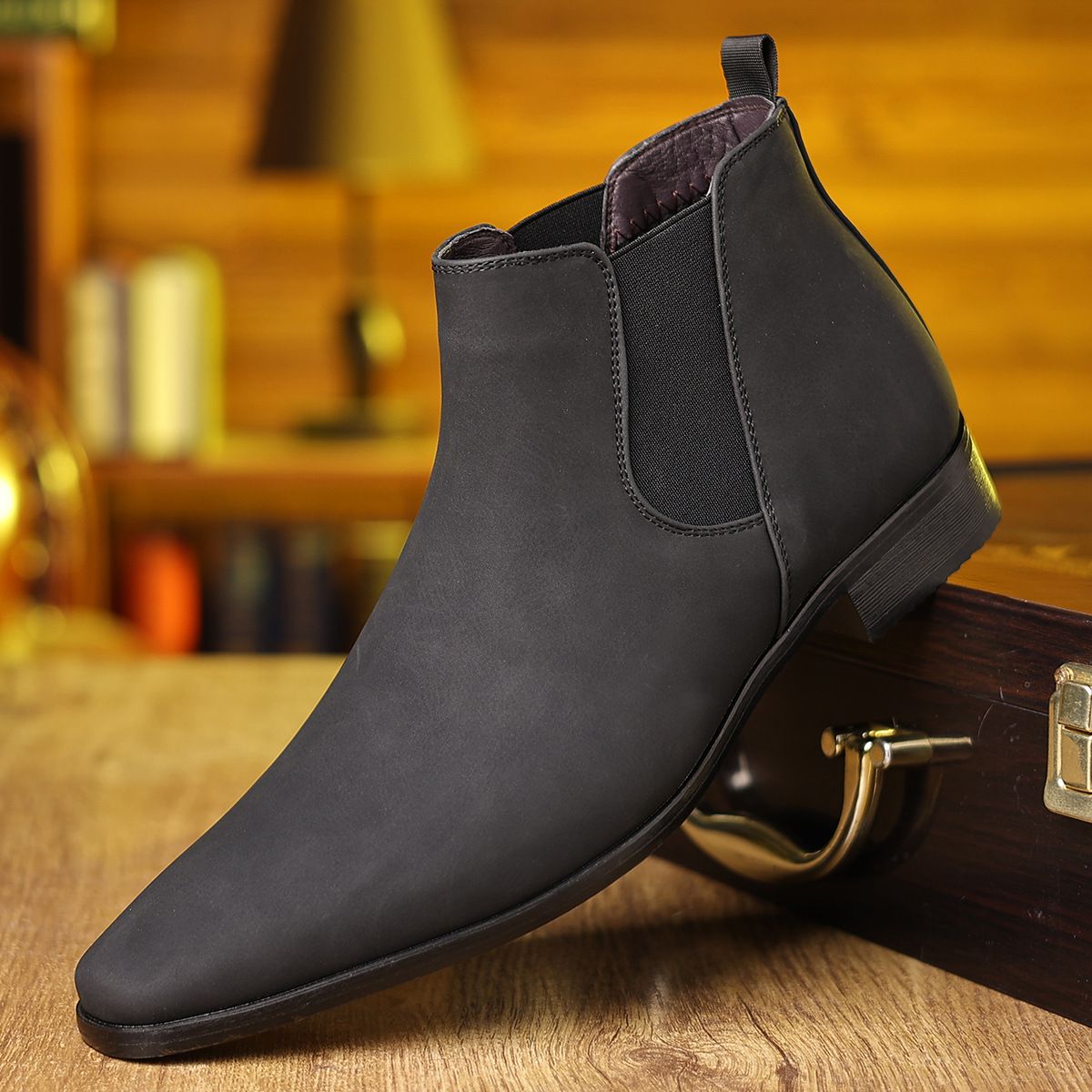 Cross-border Large Size 47-48 Men's Casual Leather Shoes, High-top, High-end Pointed Toe Shoes For Outdoor Wear_vogvips.com