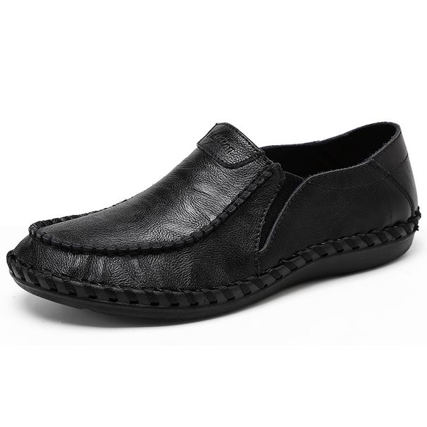 Men's Casual Leather Shoes, Pure Handmade Stitched Sole, Slip-On Driving Shoes, Men's Large Size 45-46_vogvips.com